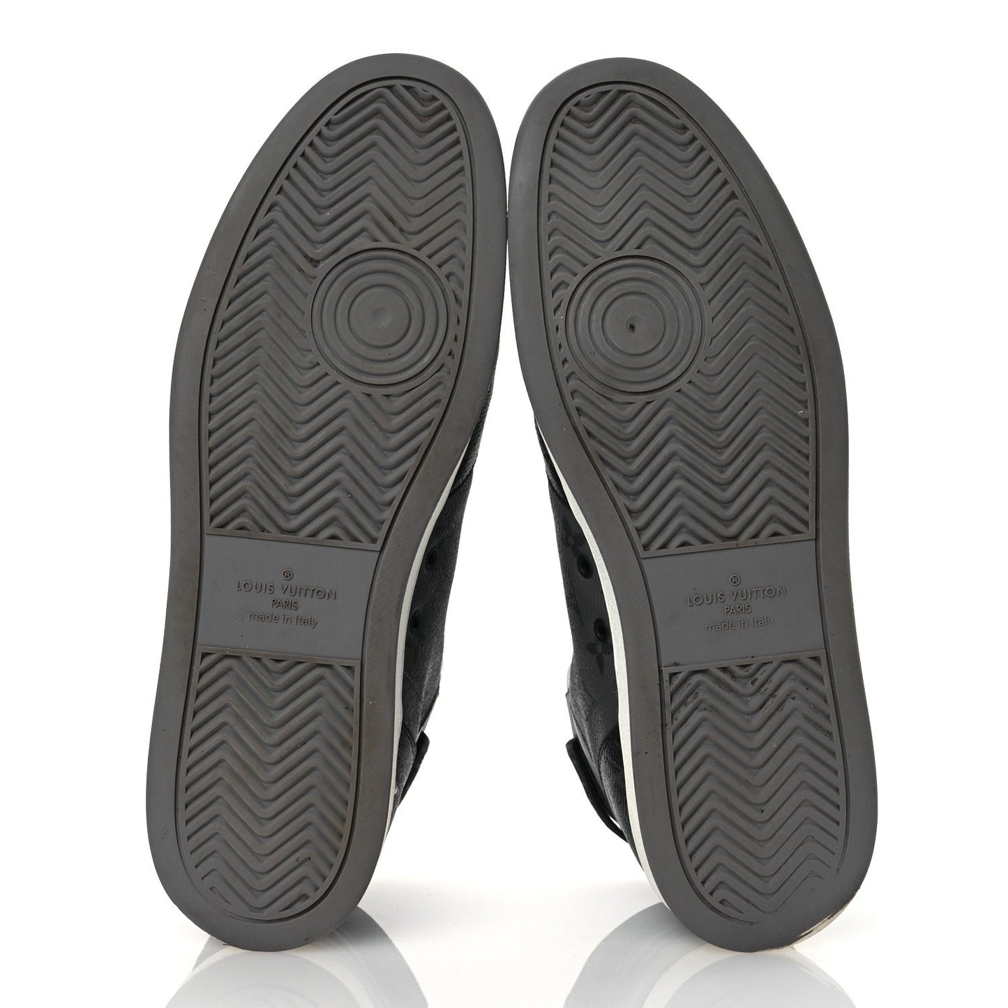 Louis Vuitton Calfskin Monogram Eclipse Mens Rivoli High Top Sneakers 10.5 Black Grey