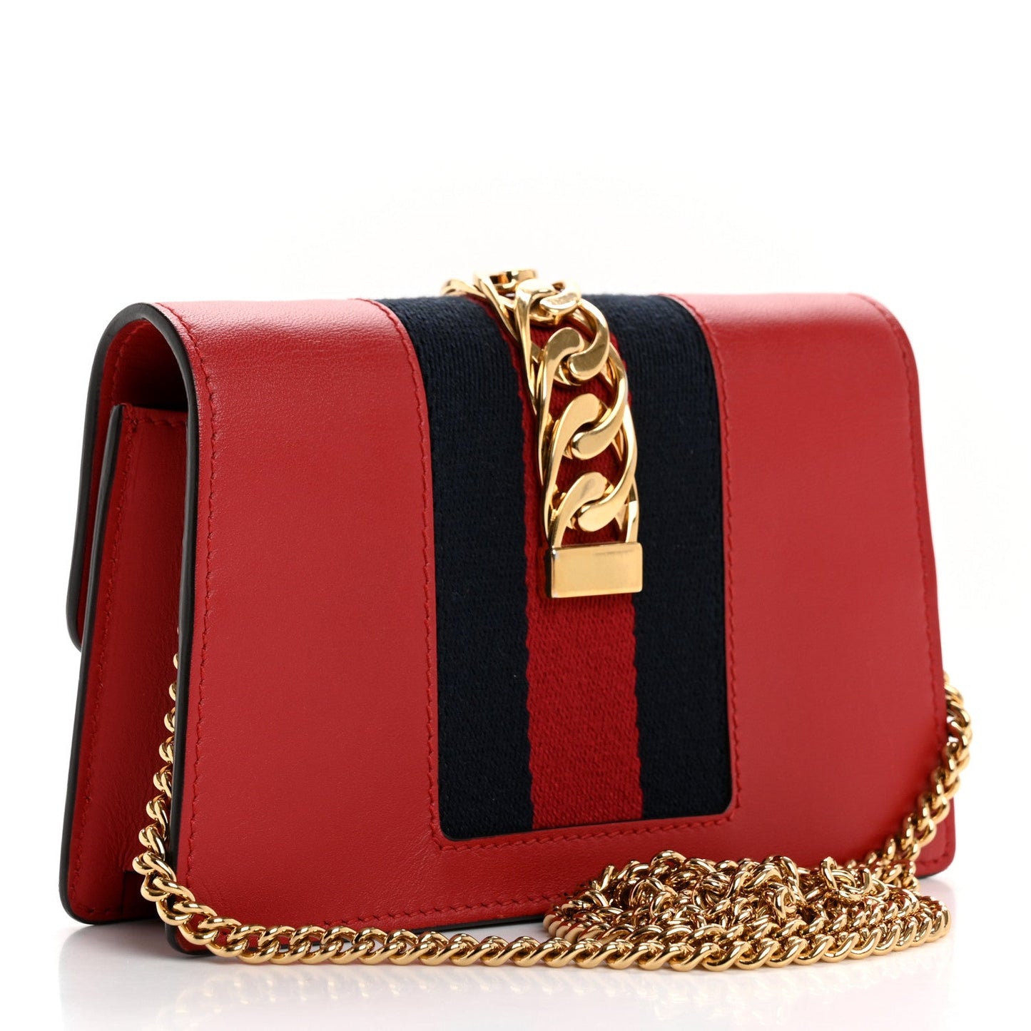 Gucci Calfskin Super Mini Sylvie Chain Shoulder Bag Hibiscus Red