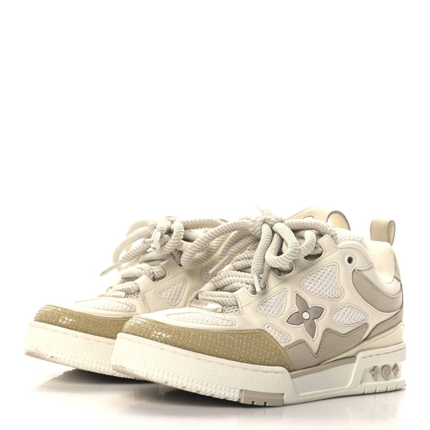 Louis Vuitton Calfskin Mesh Womens LV Skate Sneaker Beige White