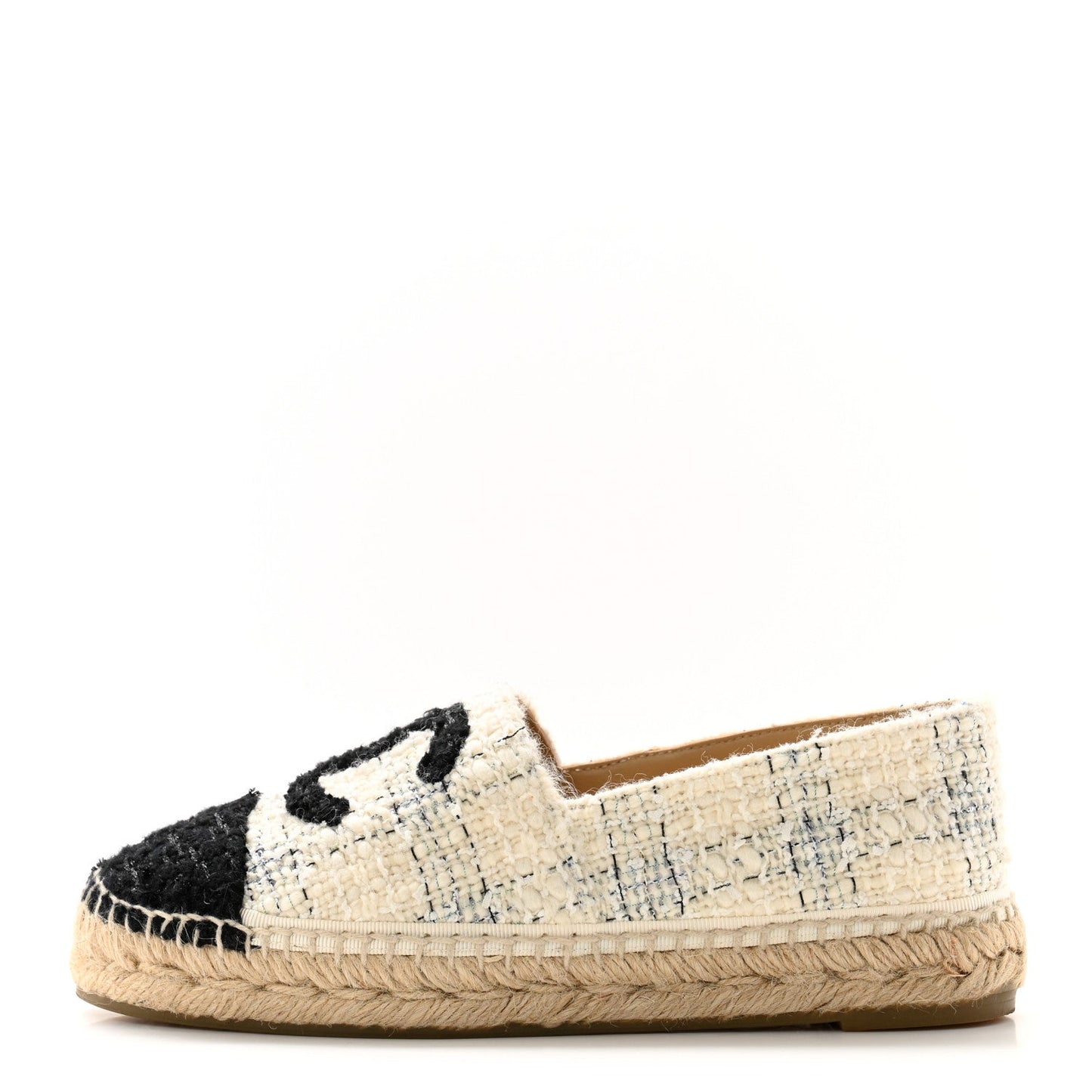 Chanel Tweed CC Espadrilles 36 Ecru White Blue Black