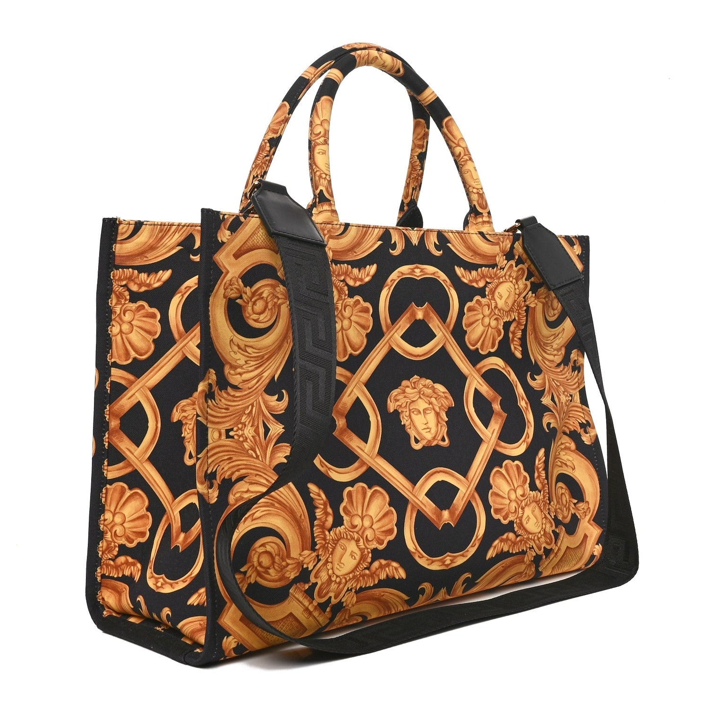 Versace Canvas Baroque Print Medusa Large Tote Black