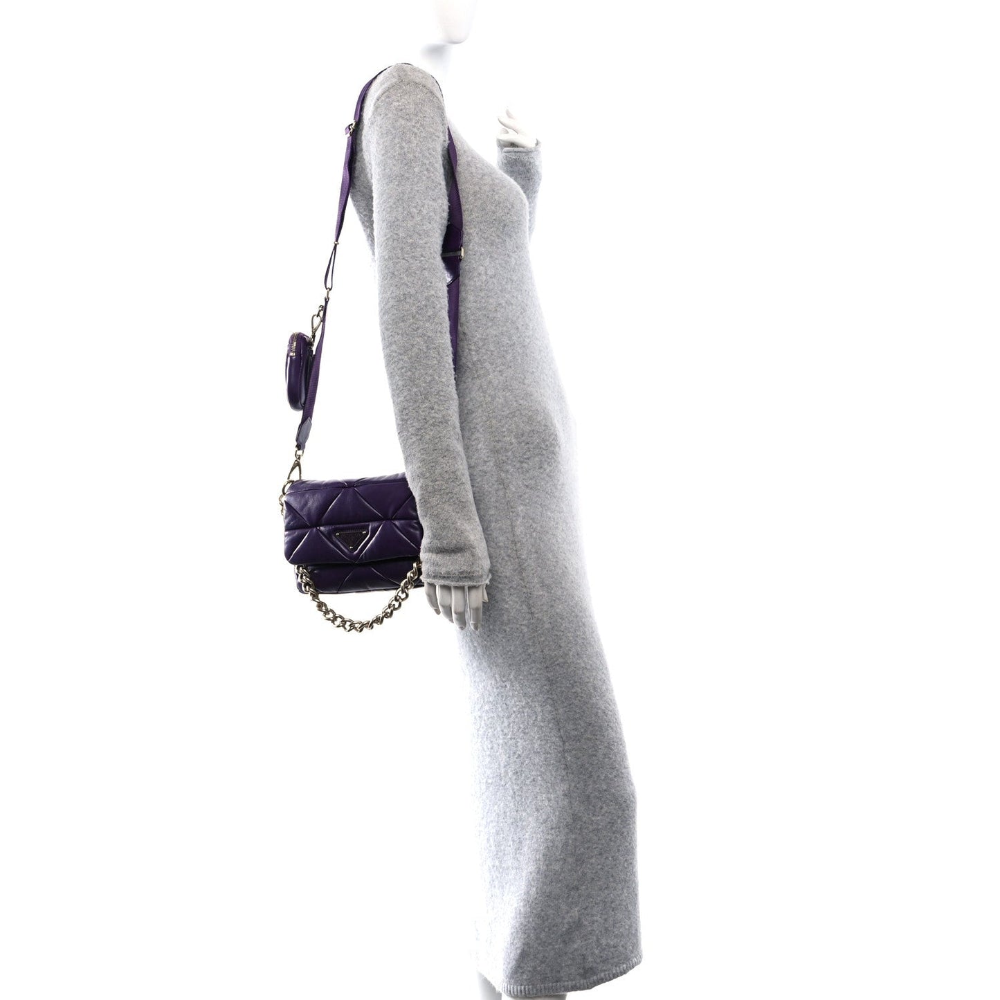 Prada Nappa Re-Nylon Triangle Quilted Patchwork System Flap Shoulder Bag Viola