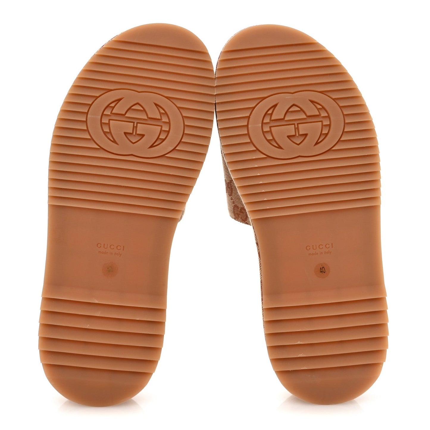 Gucci Canvas GG Monogram Angelina Platform Slide Sandals 40 Beige Ruggine