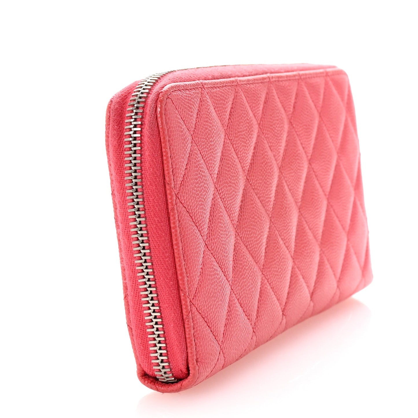 Chanel Caviar Quilted Large Gusset Zip Around Wallet Pink