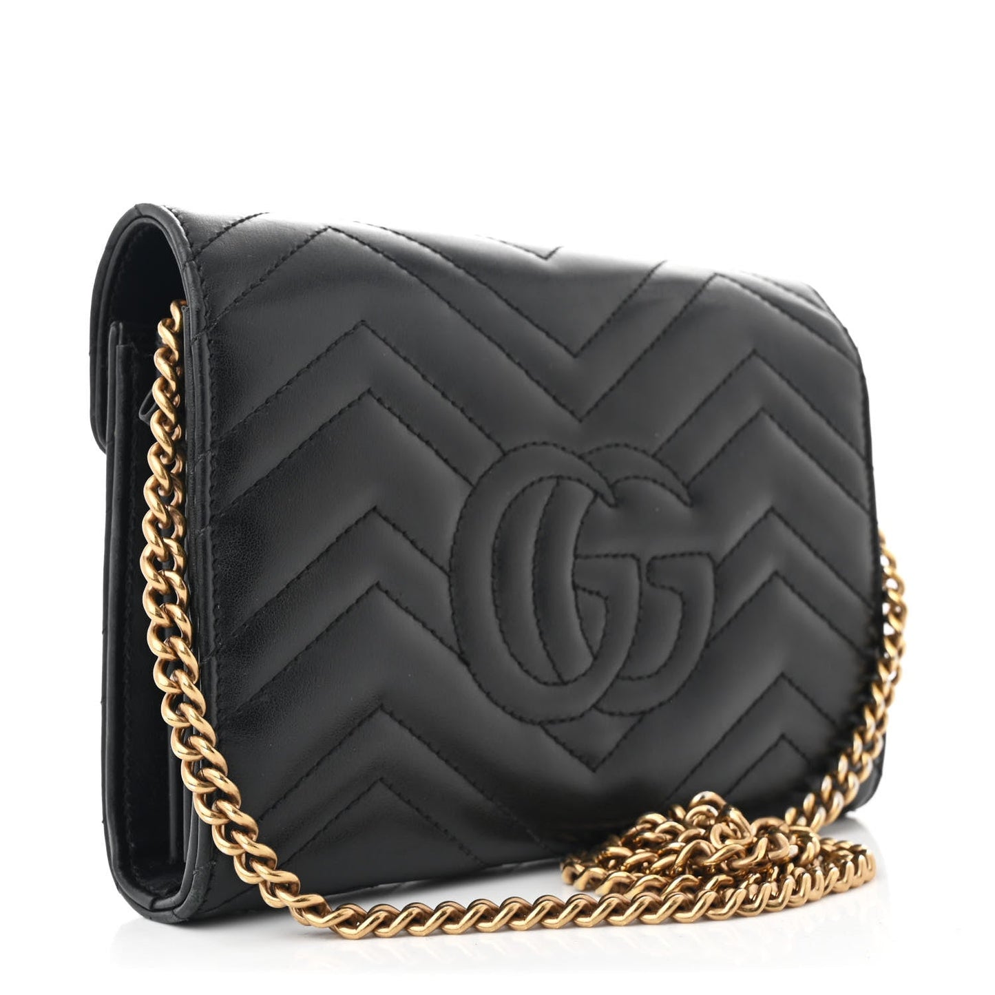 Gucci Calfskin Matelasse GG Marmont Chain Wallet Black