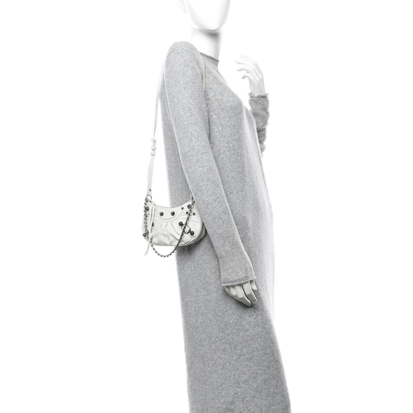 Balenciaga Extra Supple Calfskin Crocodile Embossed Le Cagole Mini Purse With Chain White