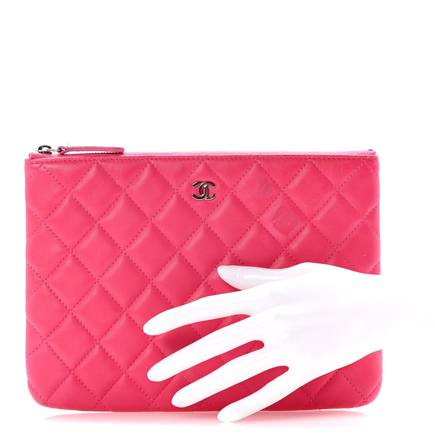 Chanel Lambskin Quilted Medium Cosmetic Case Dark Pink