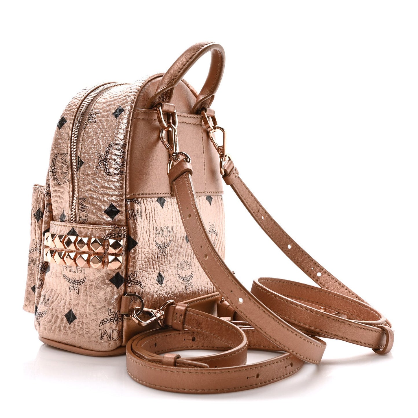 MCM Visetos Studded X-Mini Bebe Boo Backpack Champagne Gold