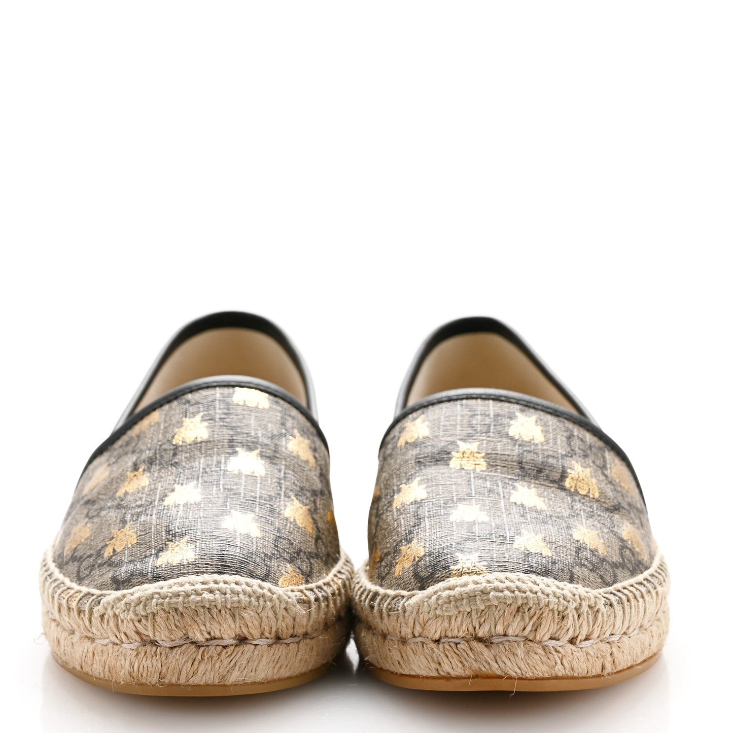 Gucci GG Supreme Monogram Bees Espadrille Flats 38.5 Beige Ebony Oro Black