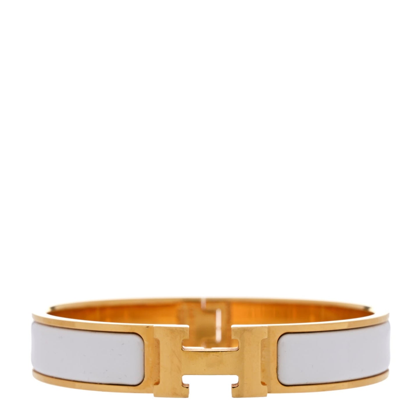 Hermes Enamel Narrow Clic Clac H Bracelet PM White