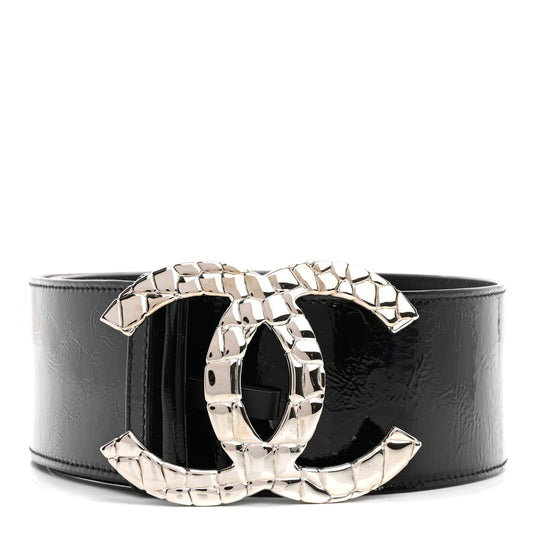 Chanel Patent CC Wide Belt 80 32 Black
