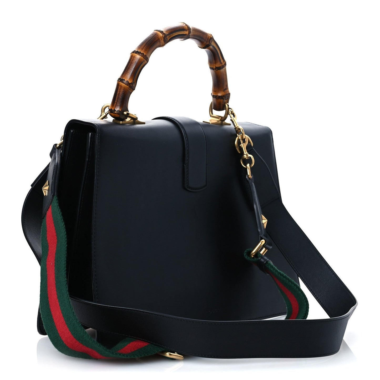 Gucci Calfskin Bamboo Web Large Dionysus Top Handle Bag Black Bright Evergreen Hibiscus Red