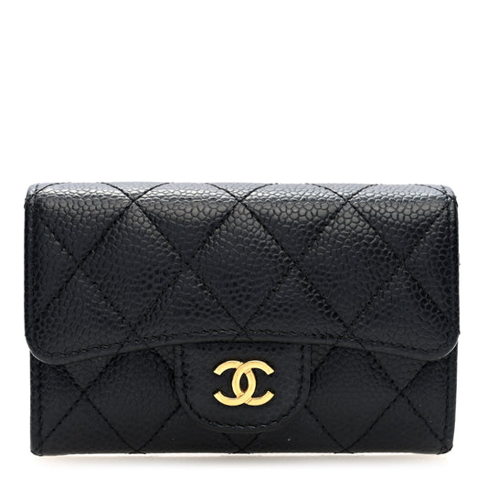 Chanel Caviar Quilted Flap Card Holder Wallet Black