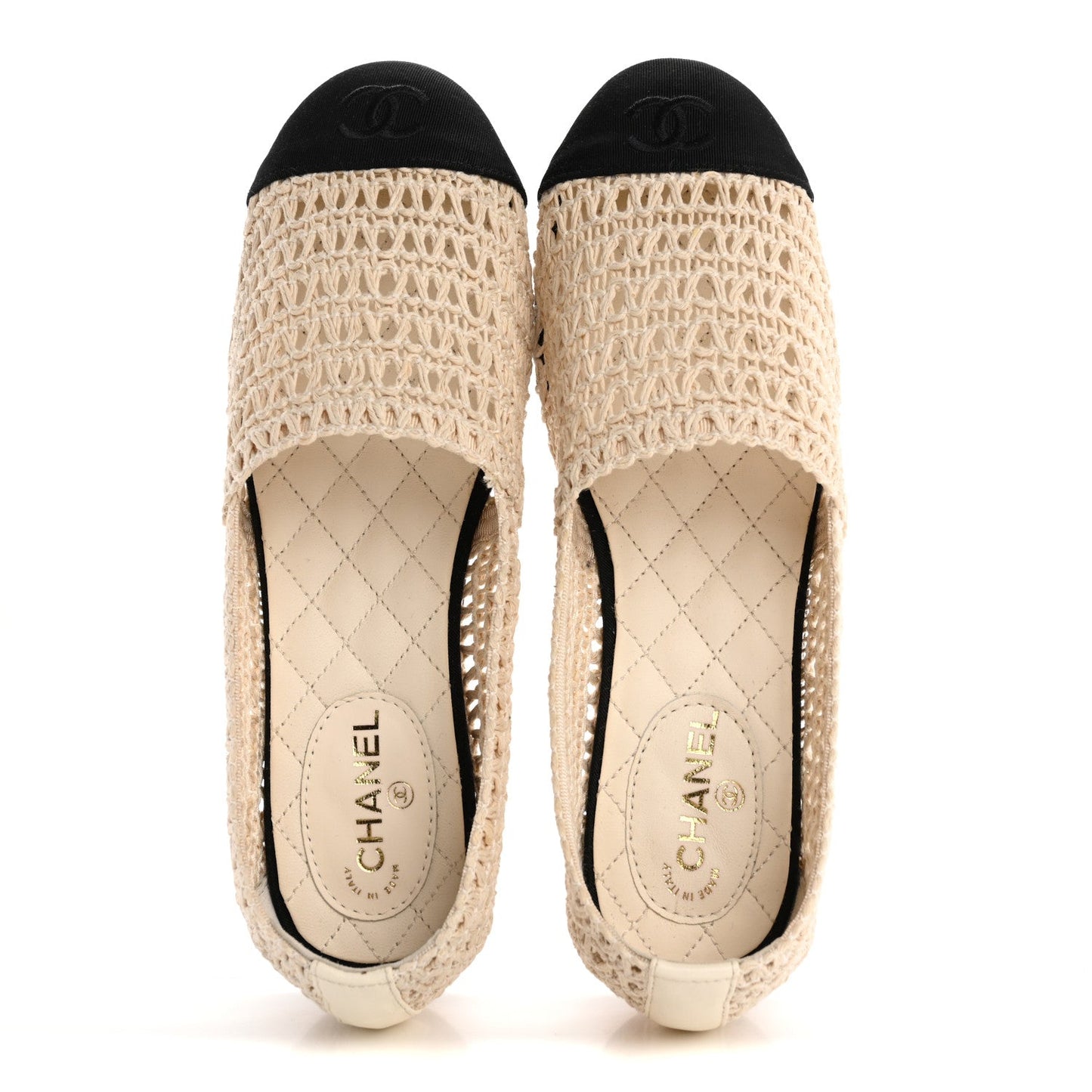 Chanel Knit Grosgrain Cap Toe CC Moccasin Loafers 35.5 Ivory Black