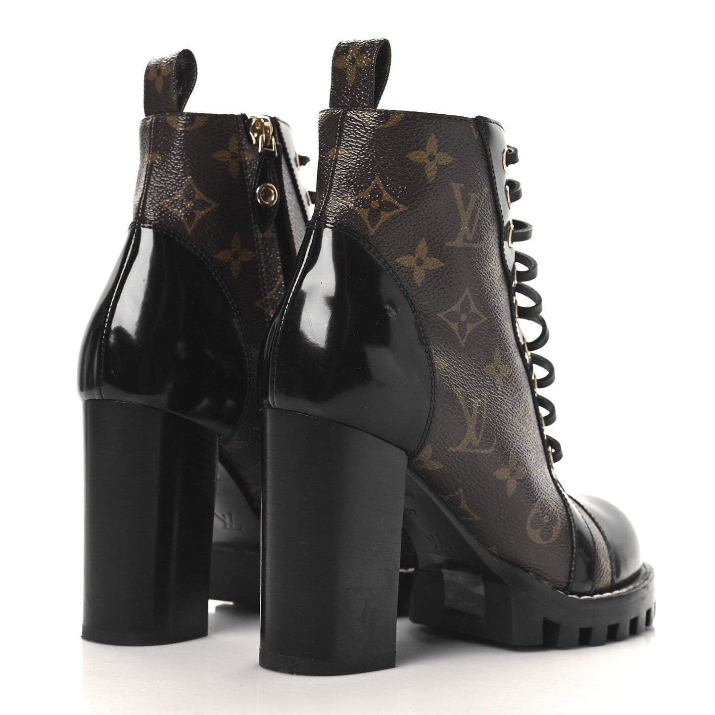 Louis Vuitton Patent Calfskin Monogram Star Trail Ankle Boots 37 Black