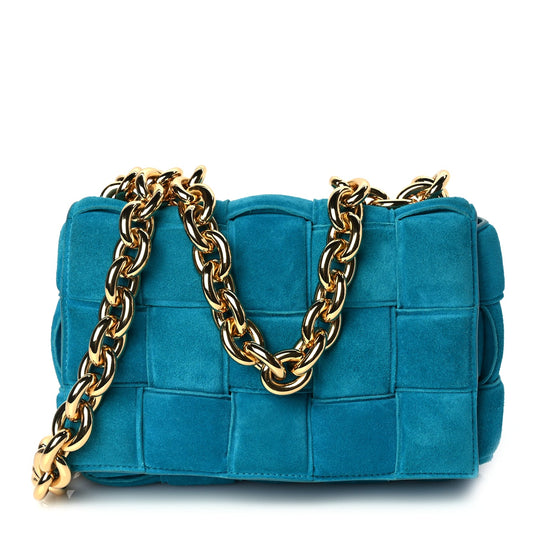Bottega Veneta Suede Maxi Intrecciato Padded Chain Cassette Crossbody Bag Blaster