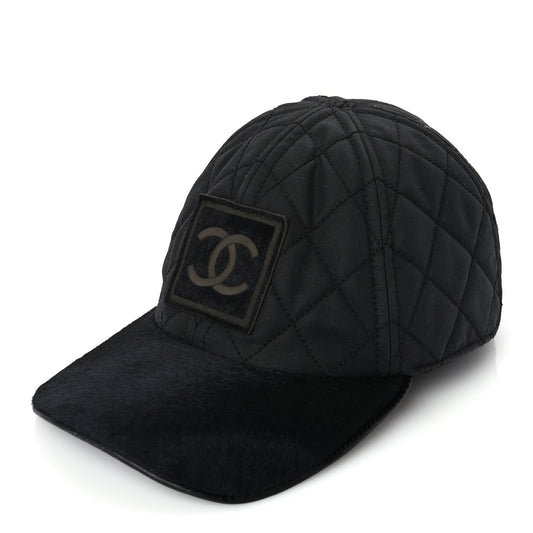 Chanel Nylon Pony Hair Quilted CC Cap M Black