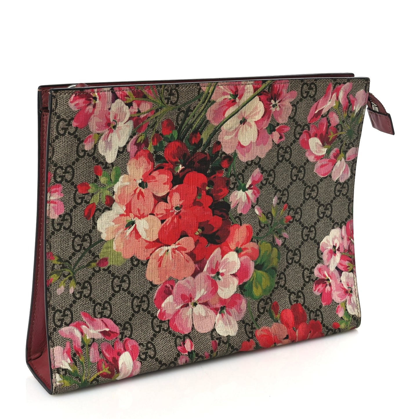 Gucci GG Supreme Monogram Blooms Large Cosmetic Case Beige Multicolor Dry Rose