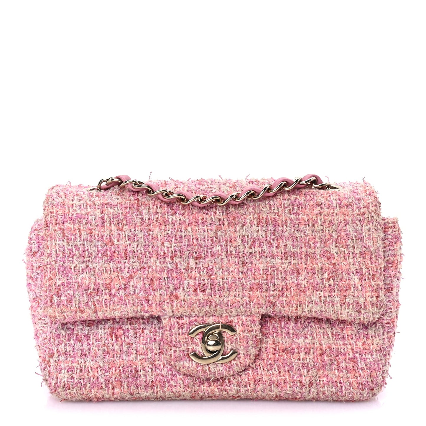Chanel Tweed Quilted Mini Rectangular Flap Pink