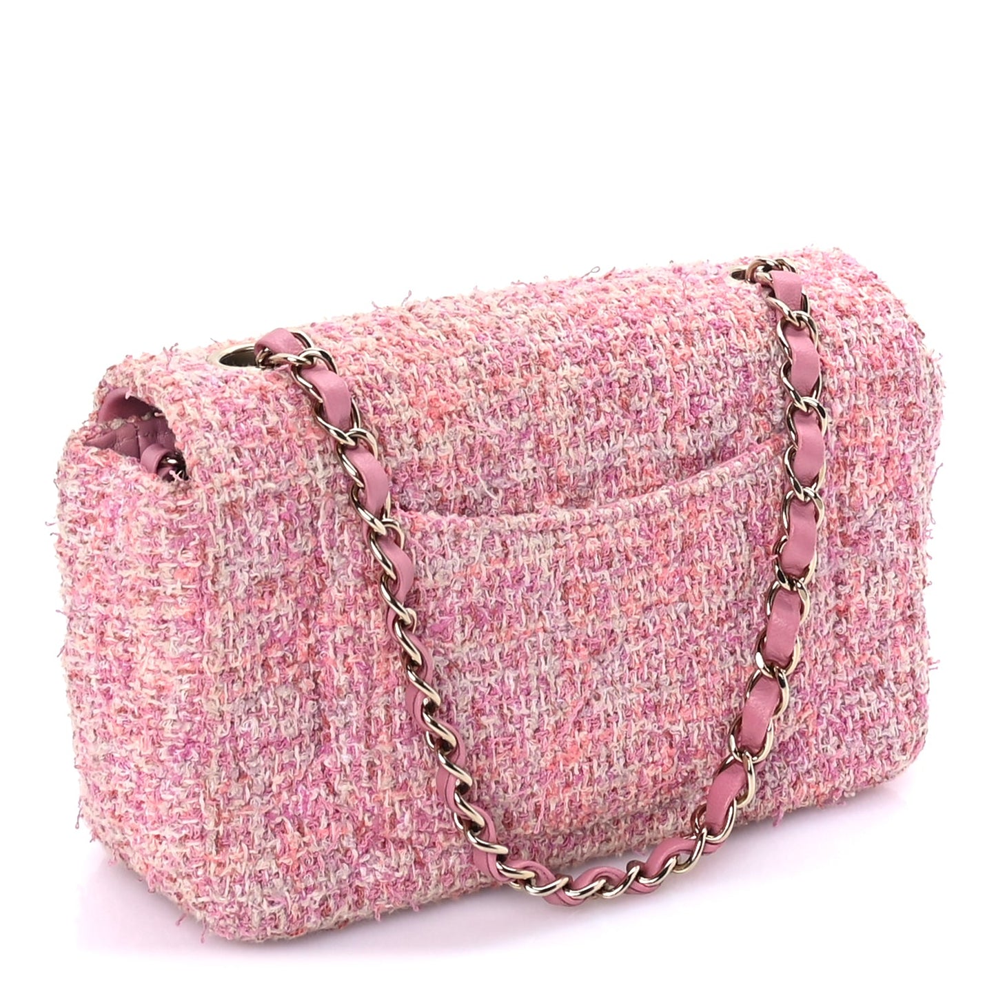 Chanel Tweed Quilted Mini Rectangular Flap Pink