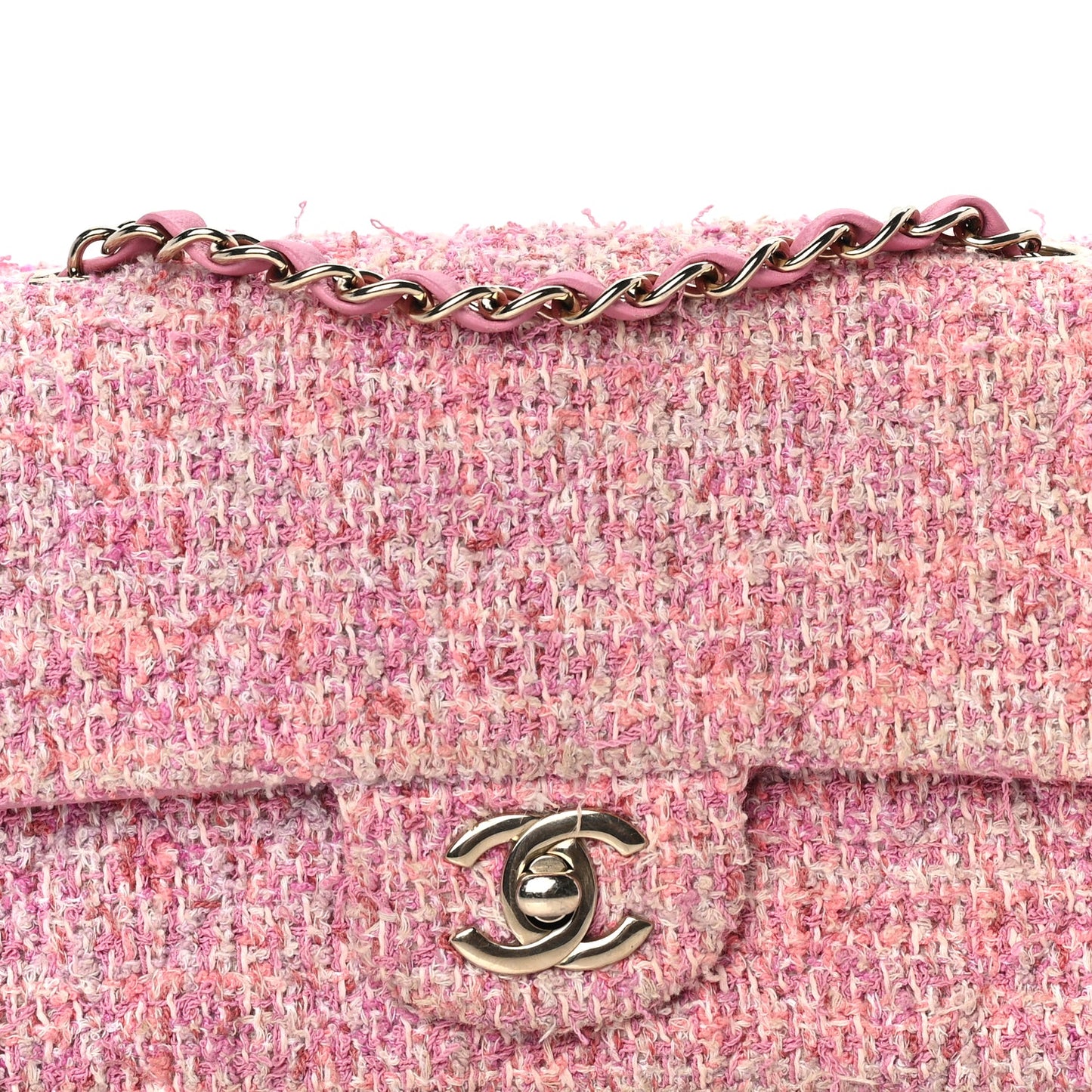 Chanel Tweed Quilted Mini Rectangular Flap Pink