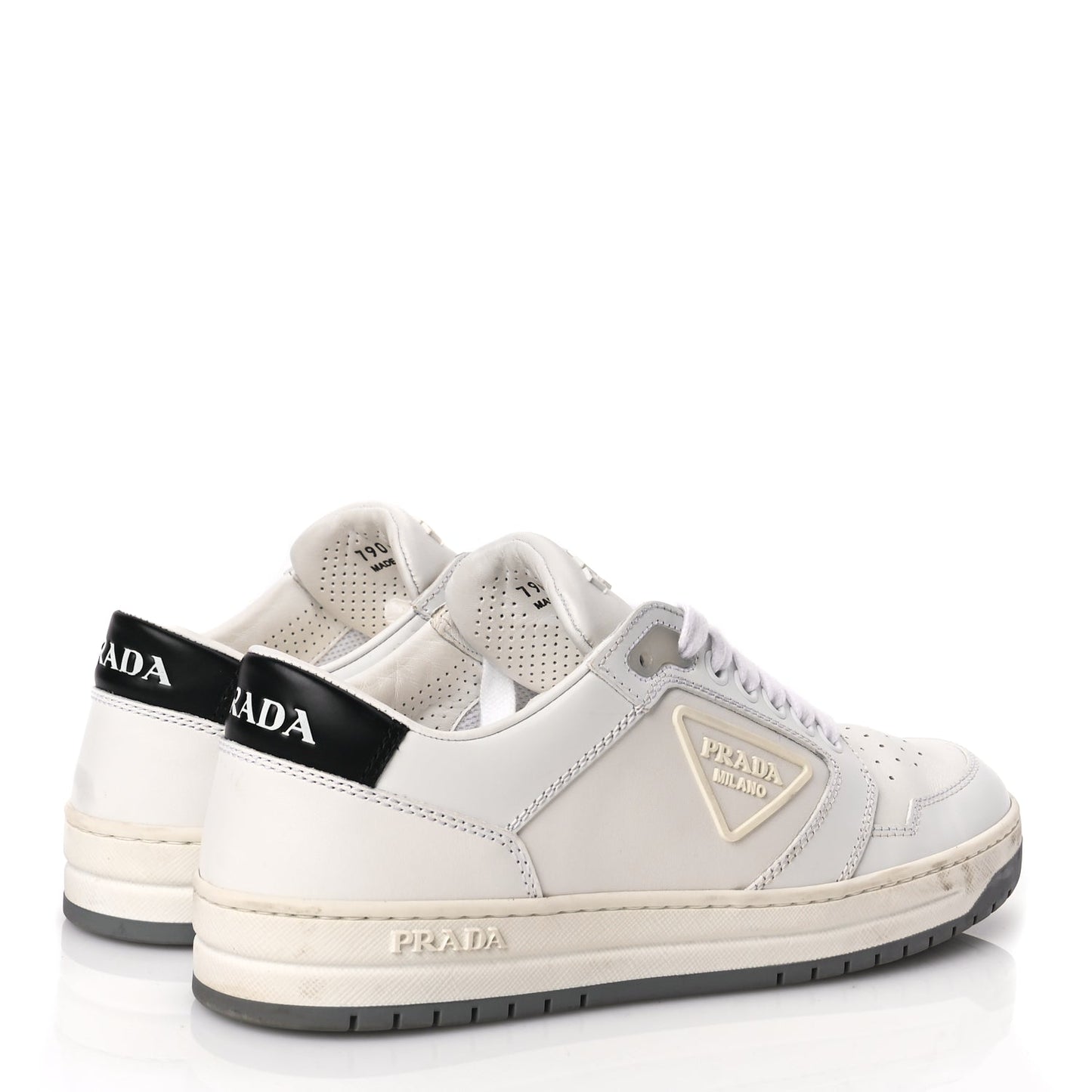 Prada Vitello Sport Spazzolato Rois Rubber Triangle Logo Perforated Womens District Low Top 30mm Sneakers 36.5 White