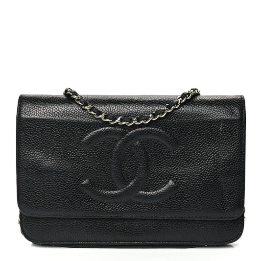 Chanel Caviar Timeless CC Wallet On Chain WOC Black