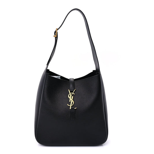 Saint Laurent Smooth Calfskin Small Le 5 A 7 Soft Hobo  Black