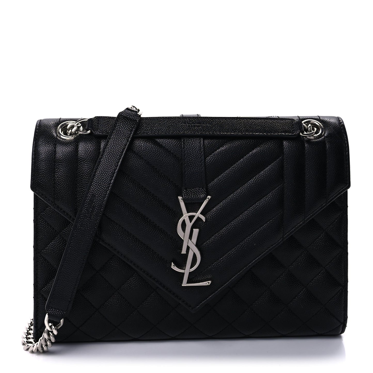 Saint Laurent Grain De Poudre Textured Mixed Matelasse Triquilt Medium Monogram Satchel Black