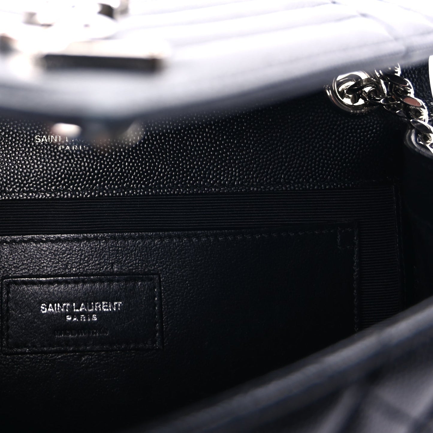 Saint Laurent Grain De Poudre Textured Mixed Matelasse Triquilt Medium Monogram Satchel Black
