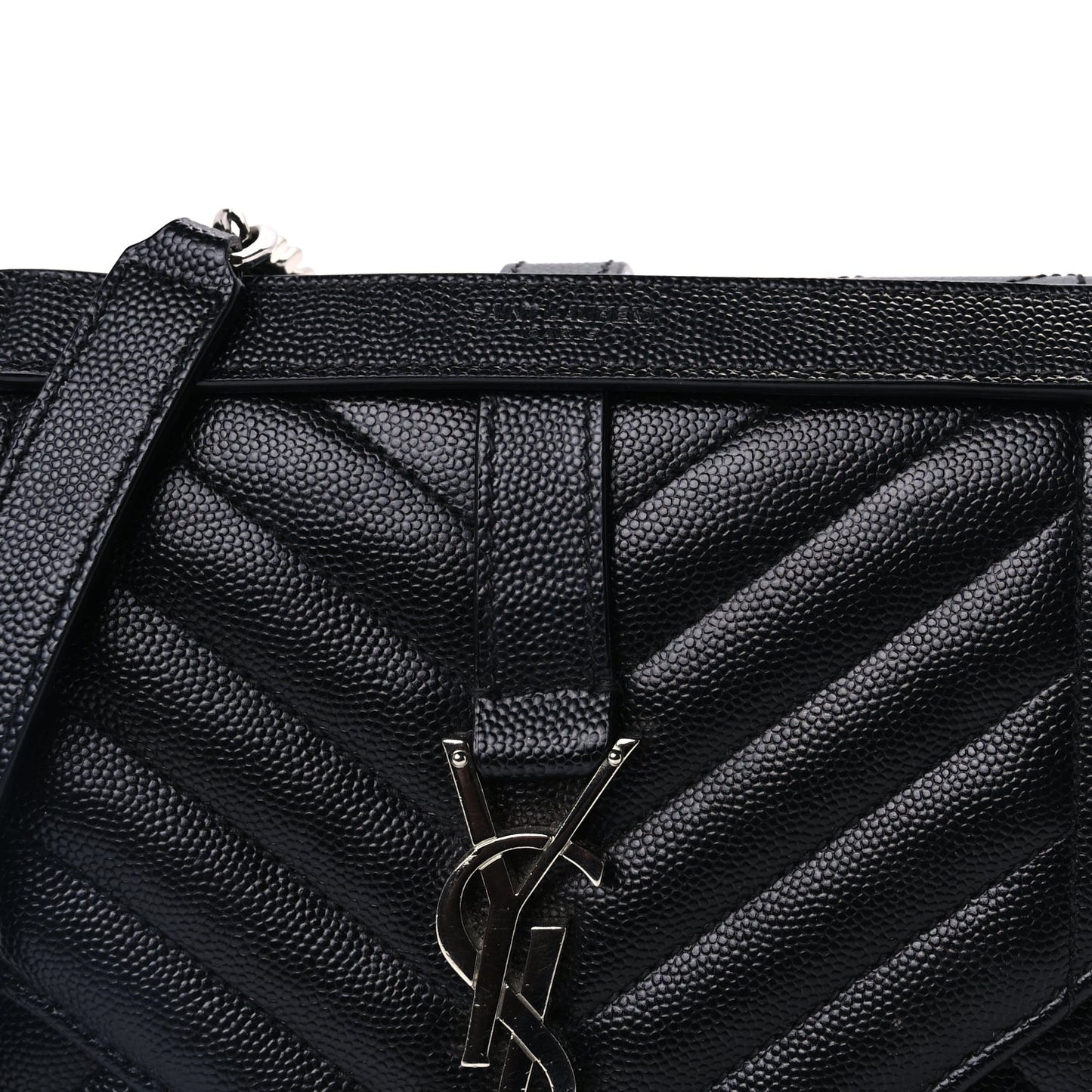 Saint Laurent Grain De Poudre Textured Mixed Matelasse Triquilt Medium Monogram Satchel Black