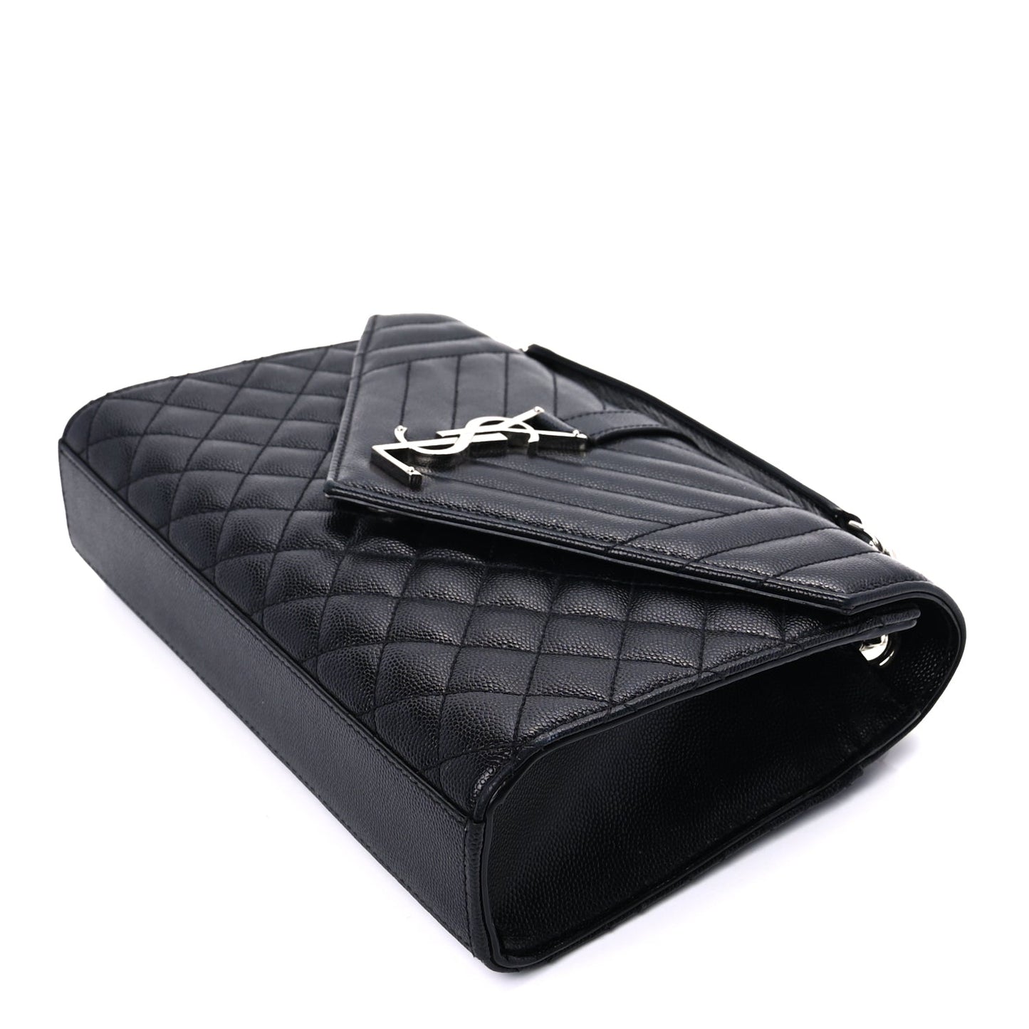 Saint Laurent Grain De Poudre Textured Mixed Matelasse Triquilt Medium Monogram Satchel Black