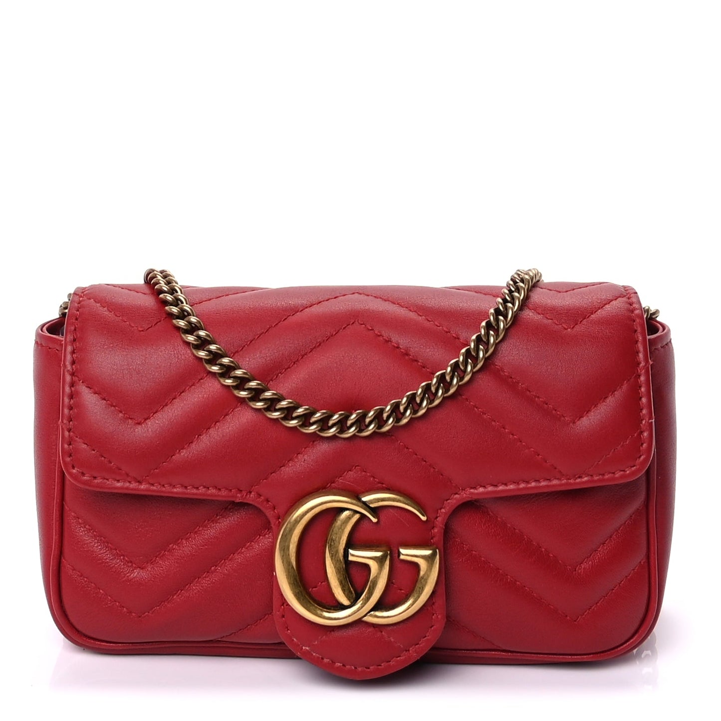 Gucci Calfskin Matelasse Super Mini GG Marmont Shoulder Bag  Hibiscus Red