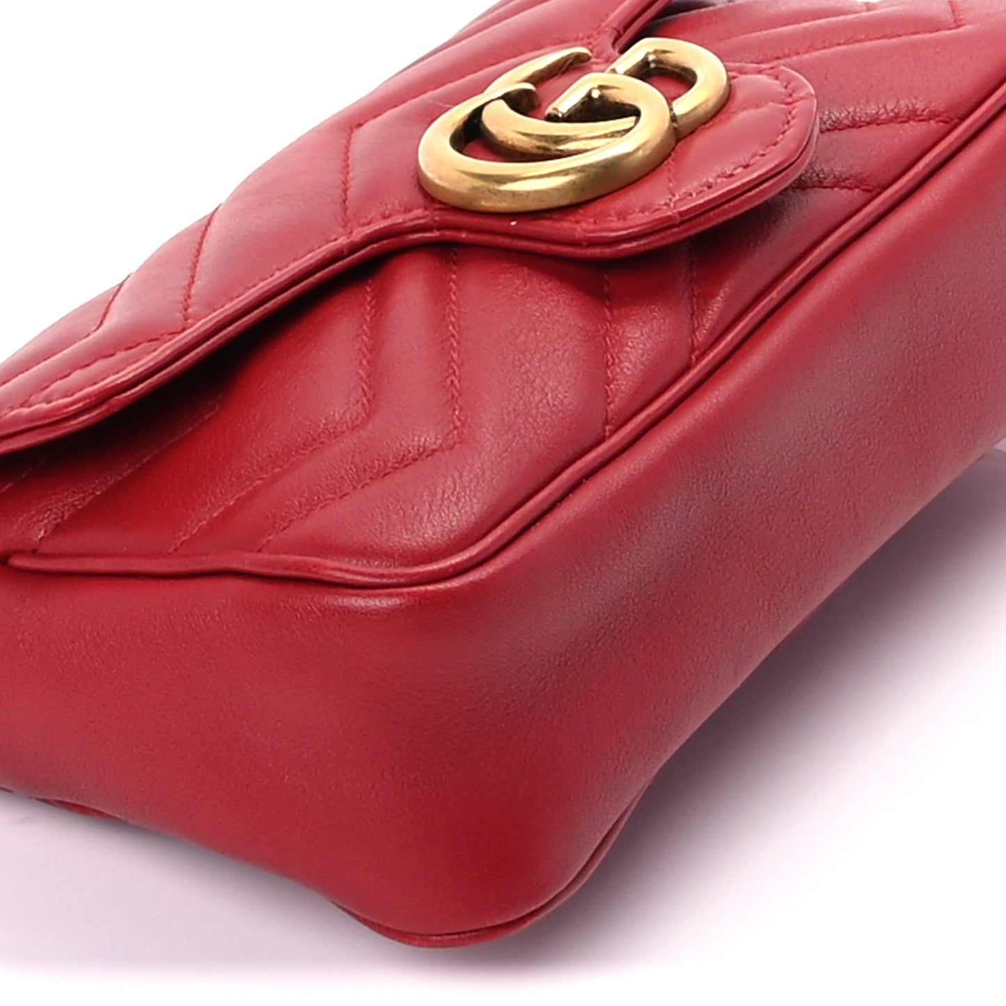 Gucci Calfskin Matelasse Super Mini GG Marmont Shoulder Bag  Hibiscus Red