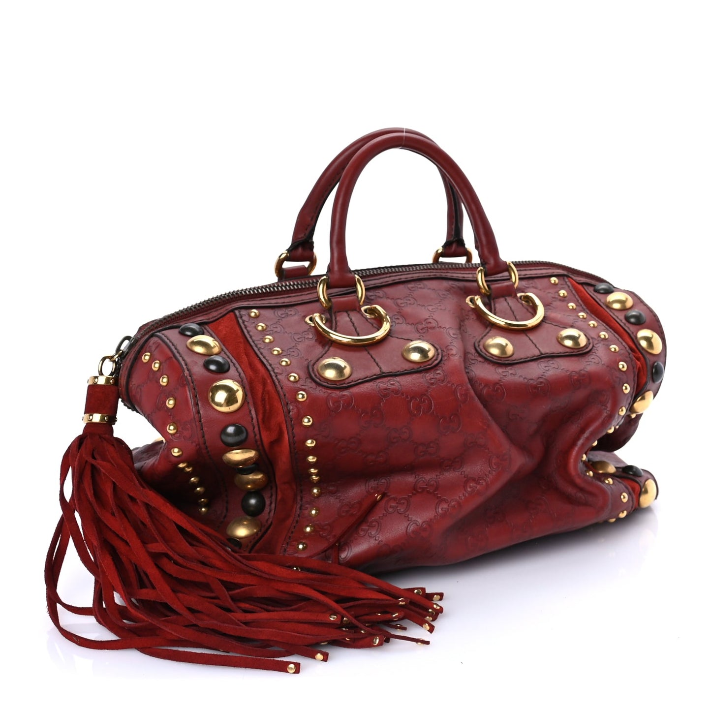Gucci Calfskin Large Babouska Studded Boston Red
