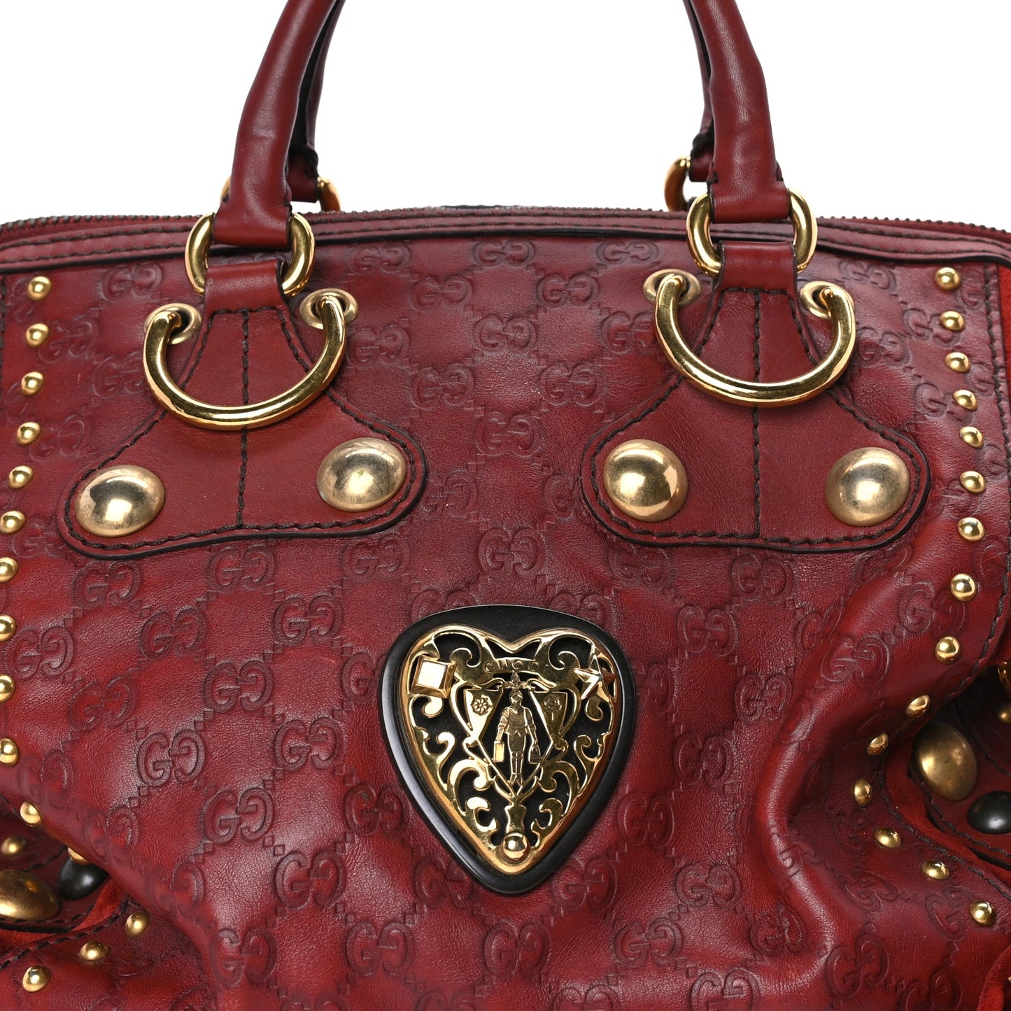 Gucci Calfskin Large Babouska Studded Boston Red
