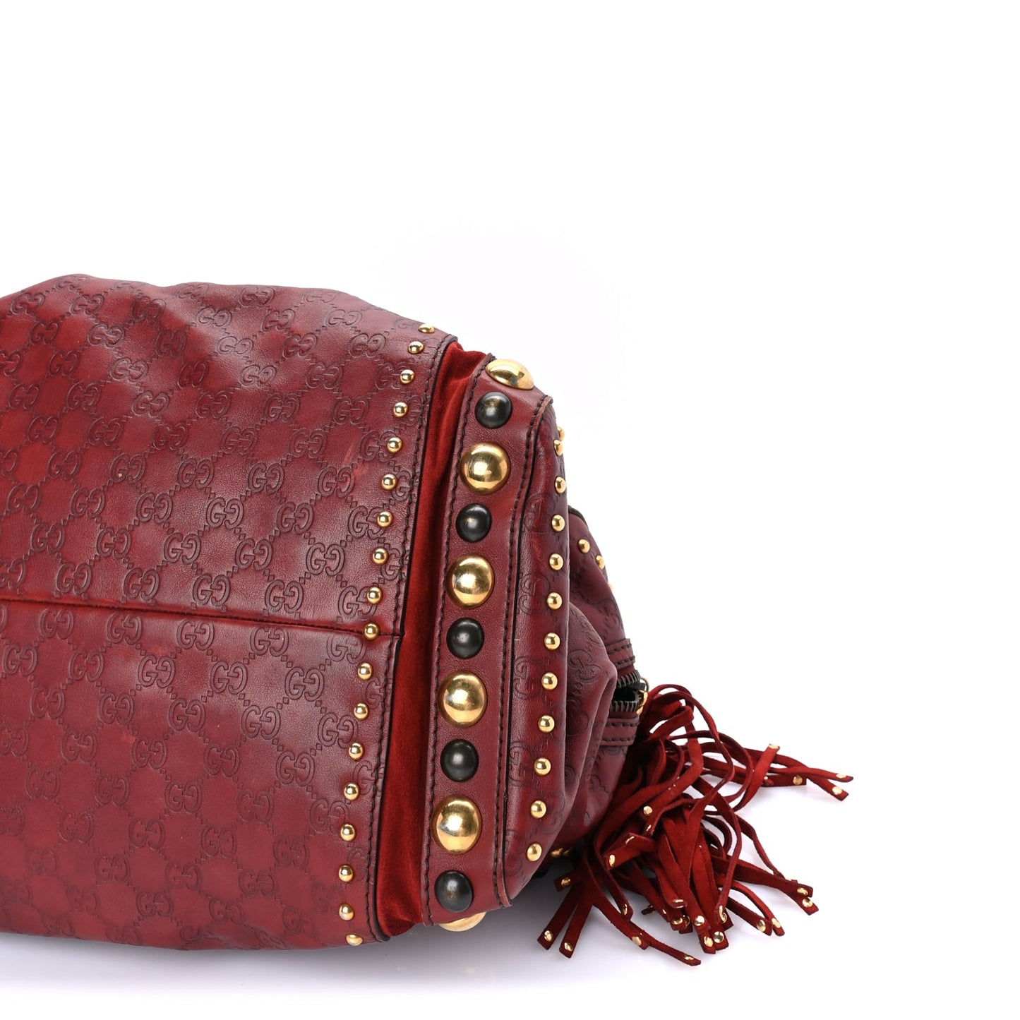 Gucci Calfskin Large Babouska Studded Boston Red