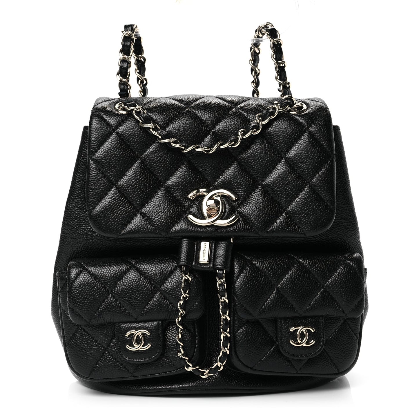Chanel Shiny Caviar Quilted Small Duma Pockets Drawstring Backpack Black