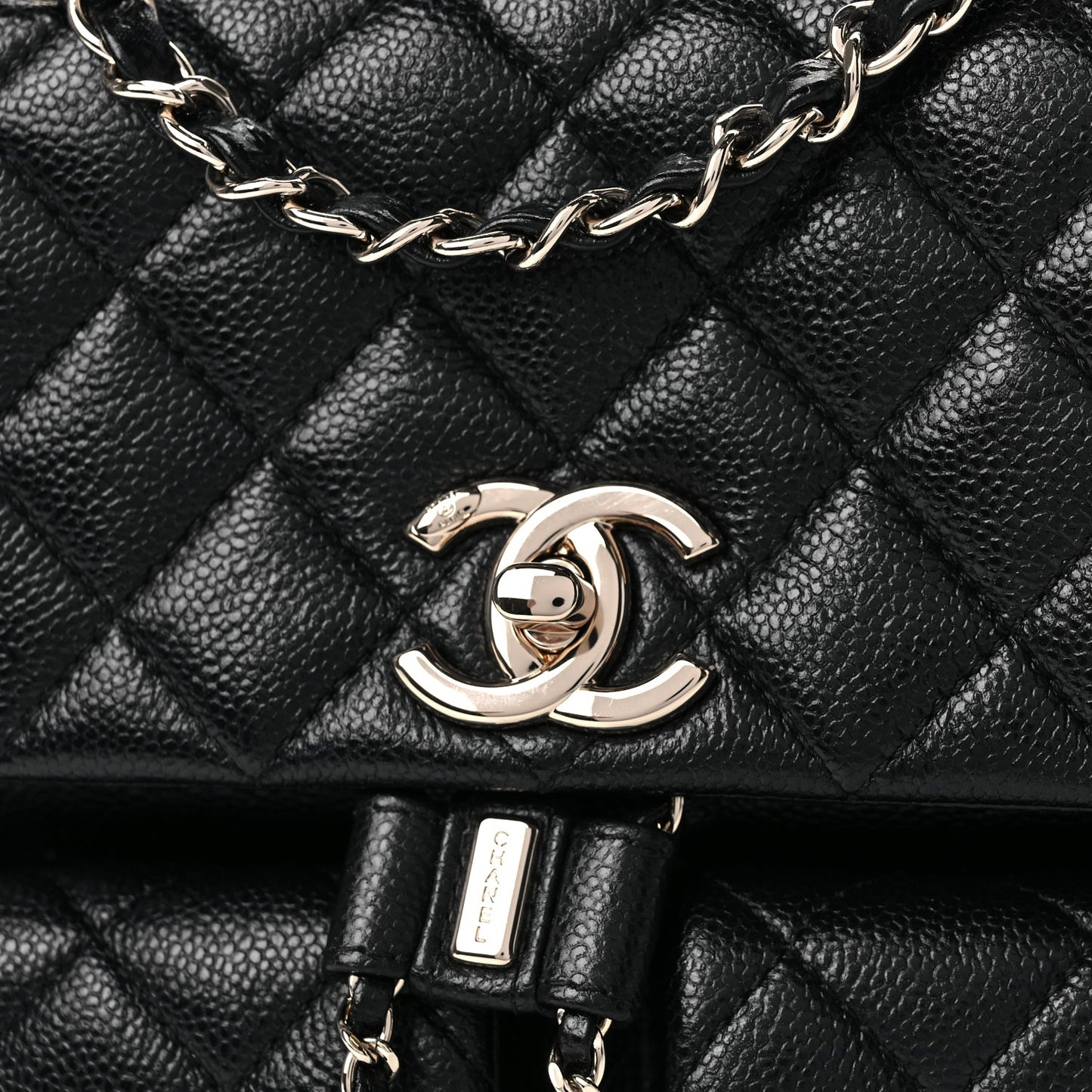 Chanel Shiny Caviar Quilted Small Duma Pockets Drawstring Backpack Black