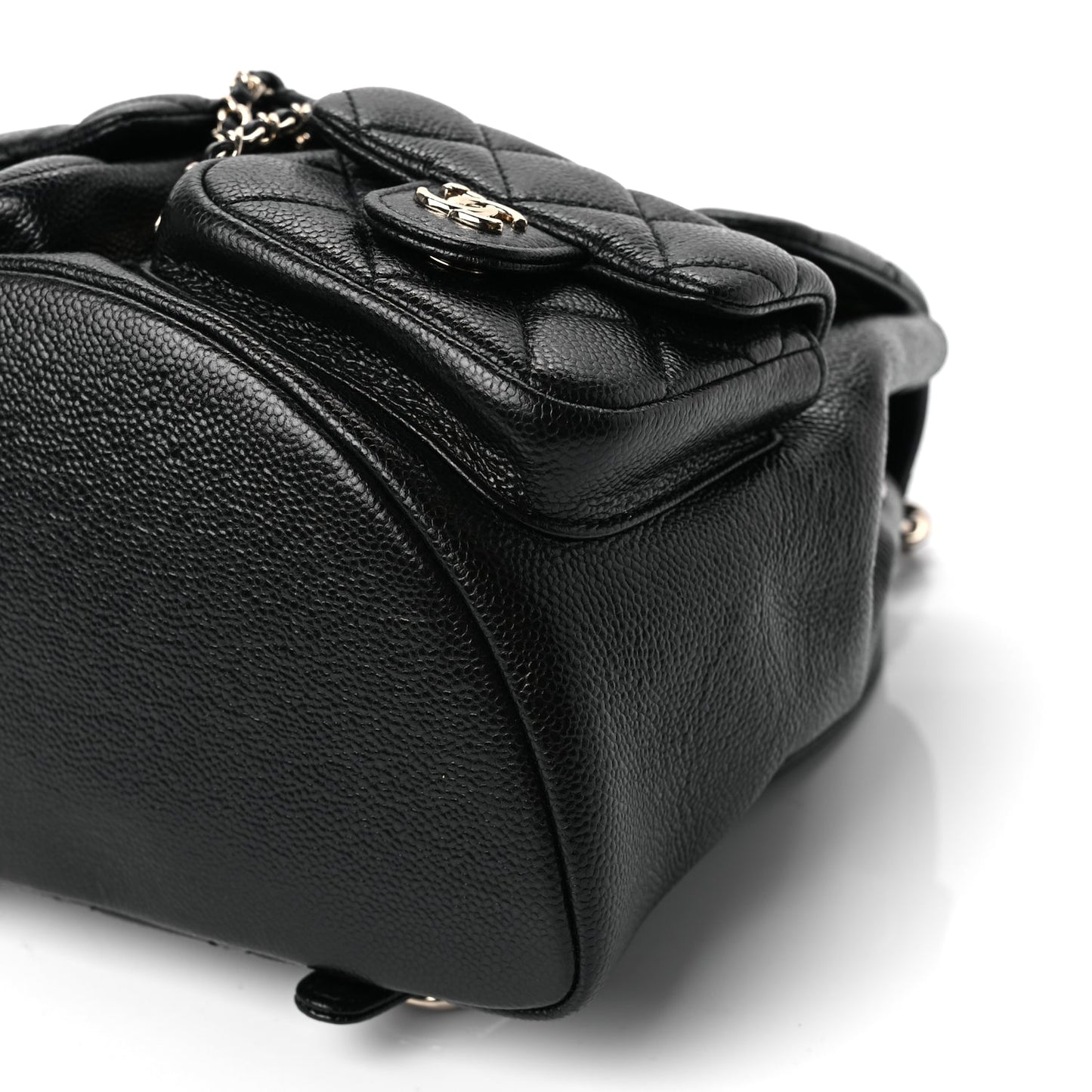Chanel Shiny Caviar Quilted Small Duma Pockets Drawstring Backpack Black