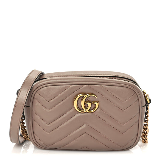 Gucci Calfskin Matelasse Mini GG Marmont Chain Shoulder Bag  Perfect Pink