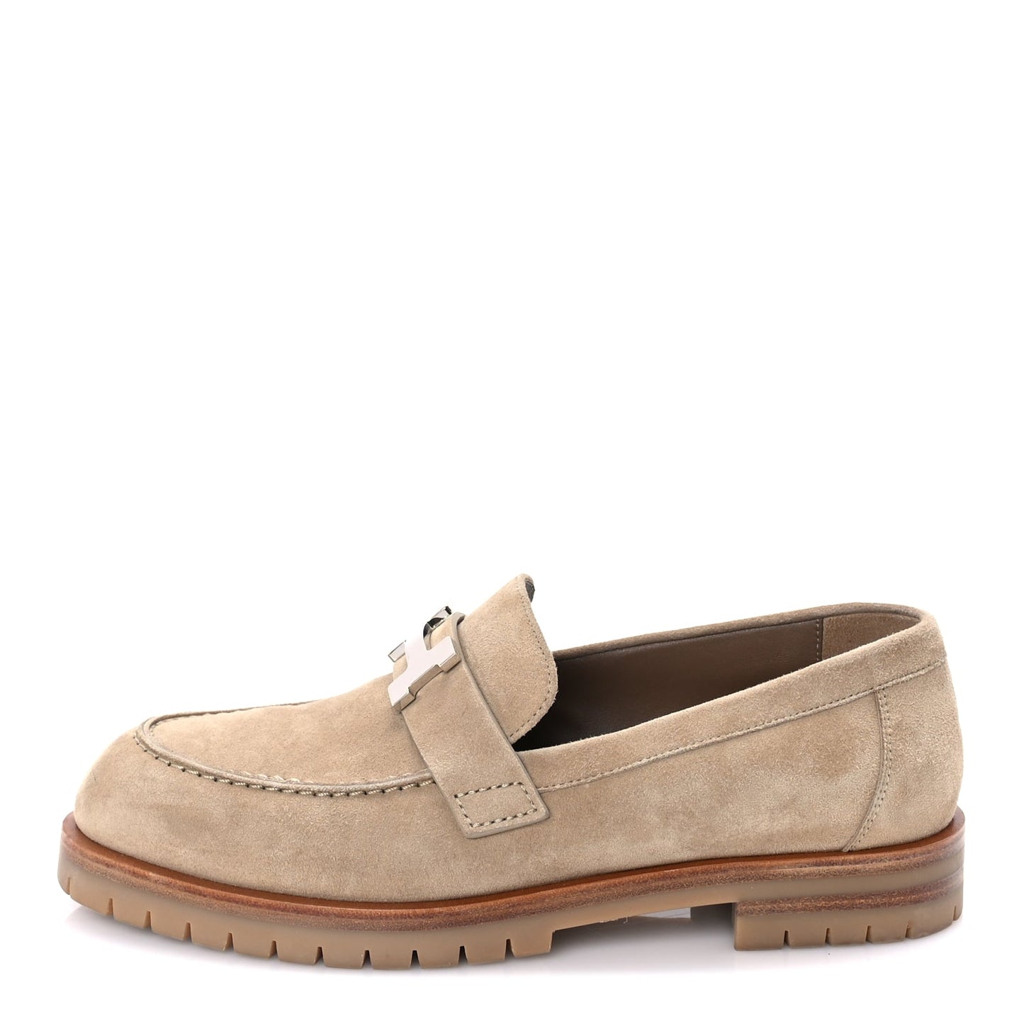 Hermes Suede Goatskin Womens Faubourg Loafers 37 Beige Argile Beige Argile