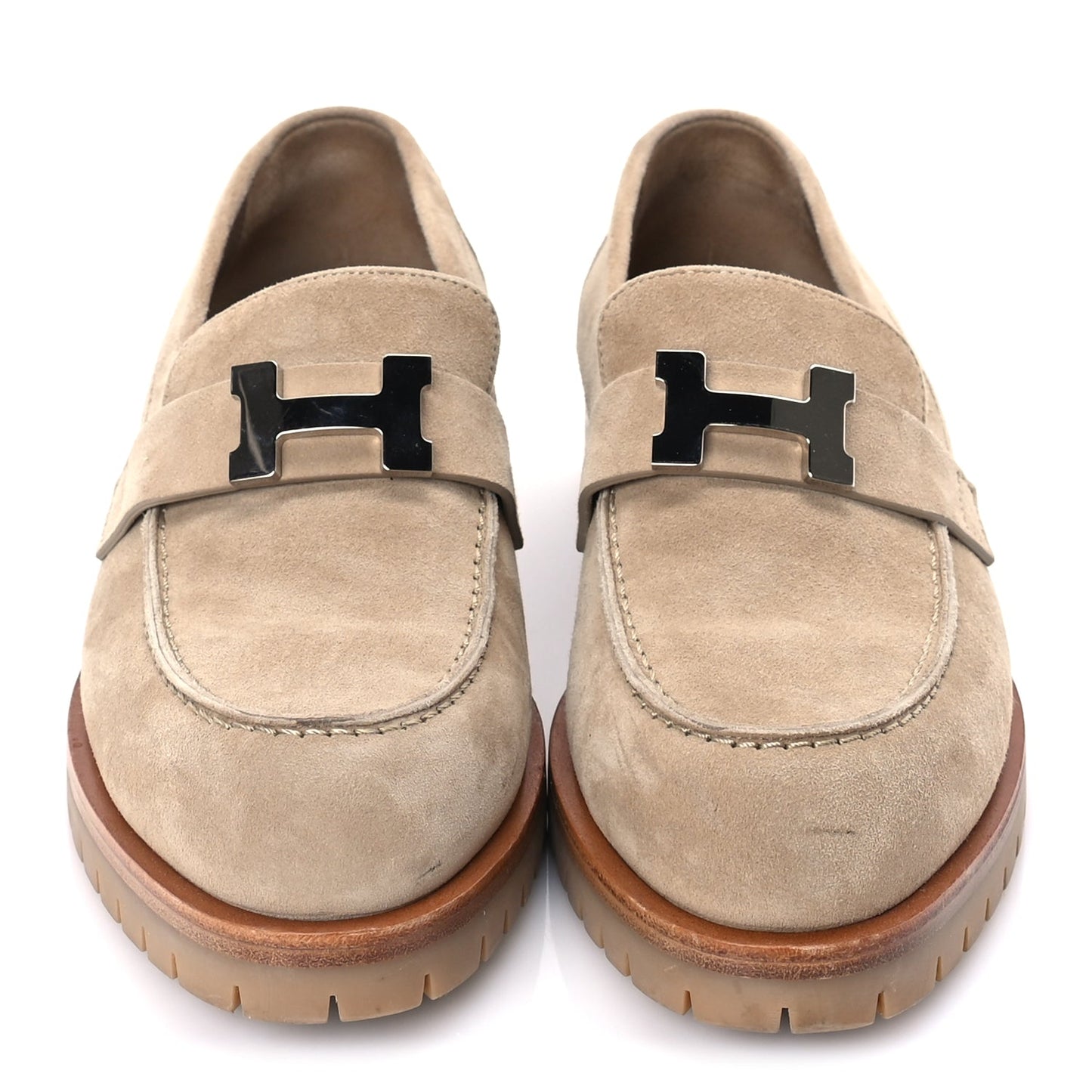 Hermes Suede Goatskin Womens Faubourg Loafers 37 Beige Argile Beige Argile