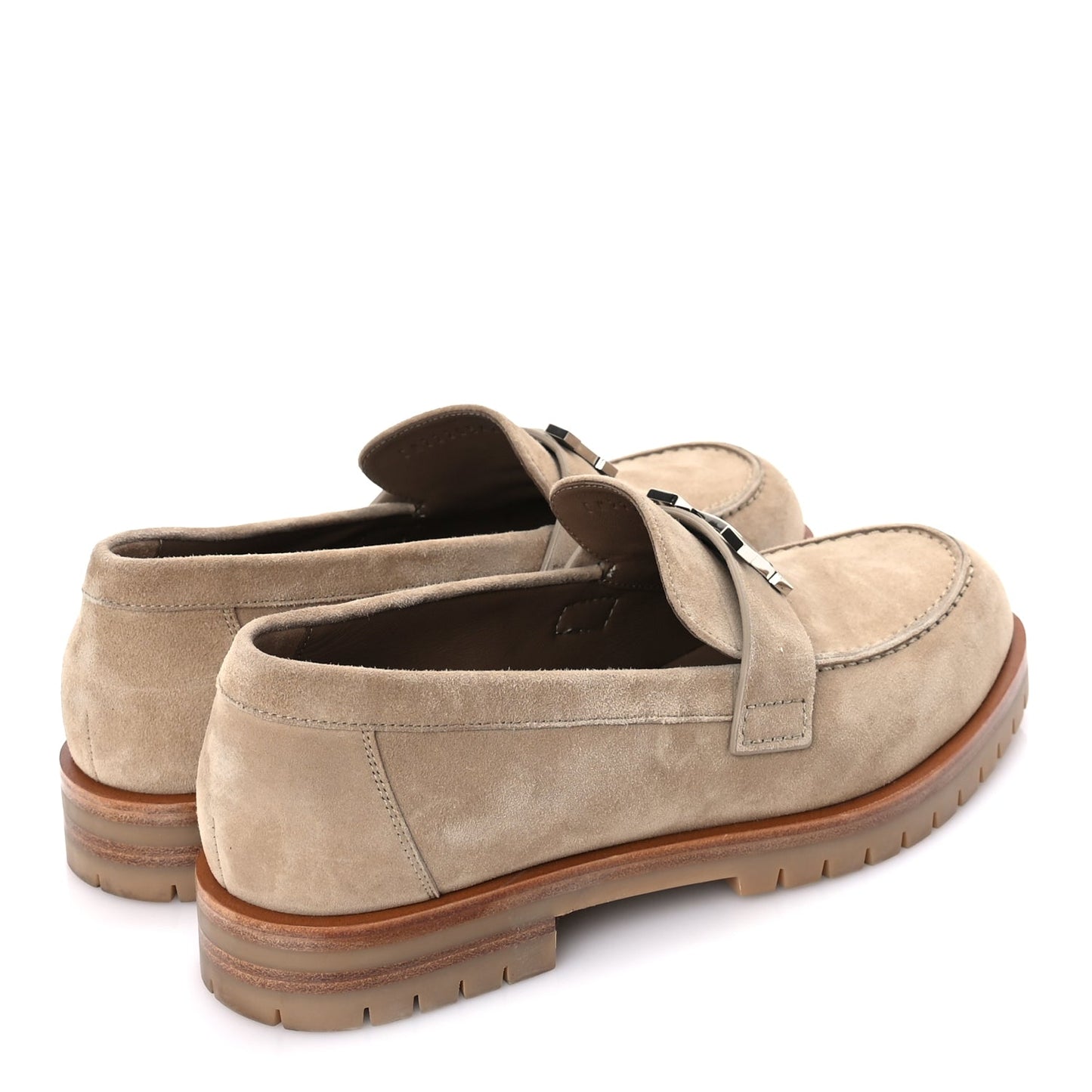 Hermes Suede Goatskin Womens Faubourg Loafers 37 Beige Argile Beige Argile