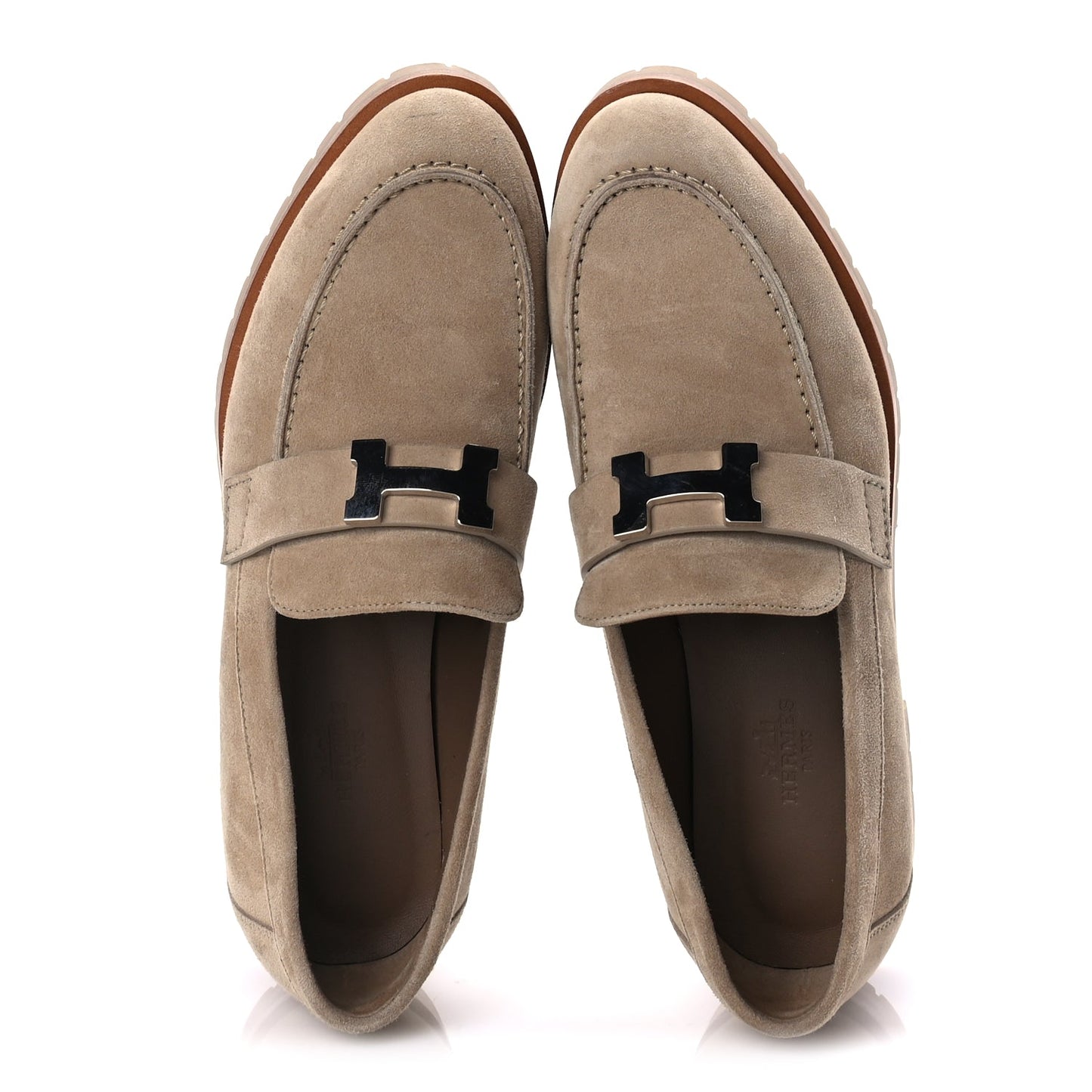 Hermes Suede Goatskin Womens Faubourg Loafers 37 Beige Argile Beige Argile