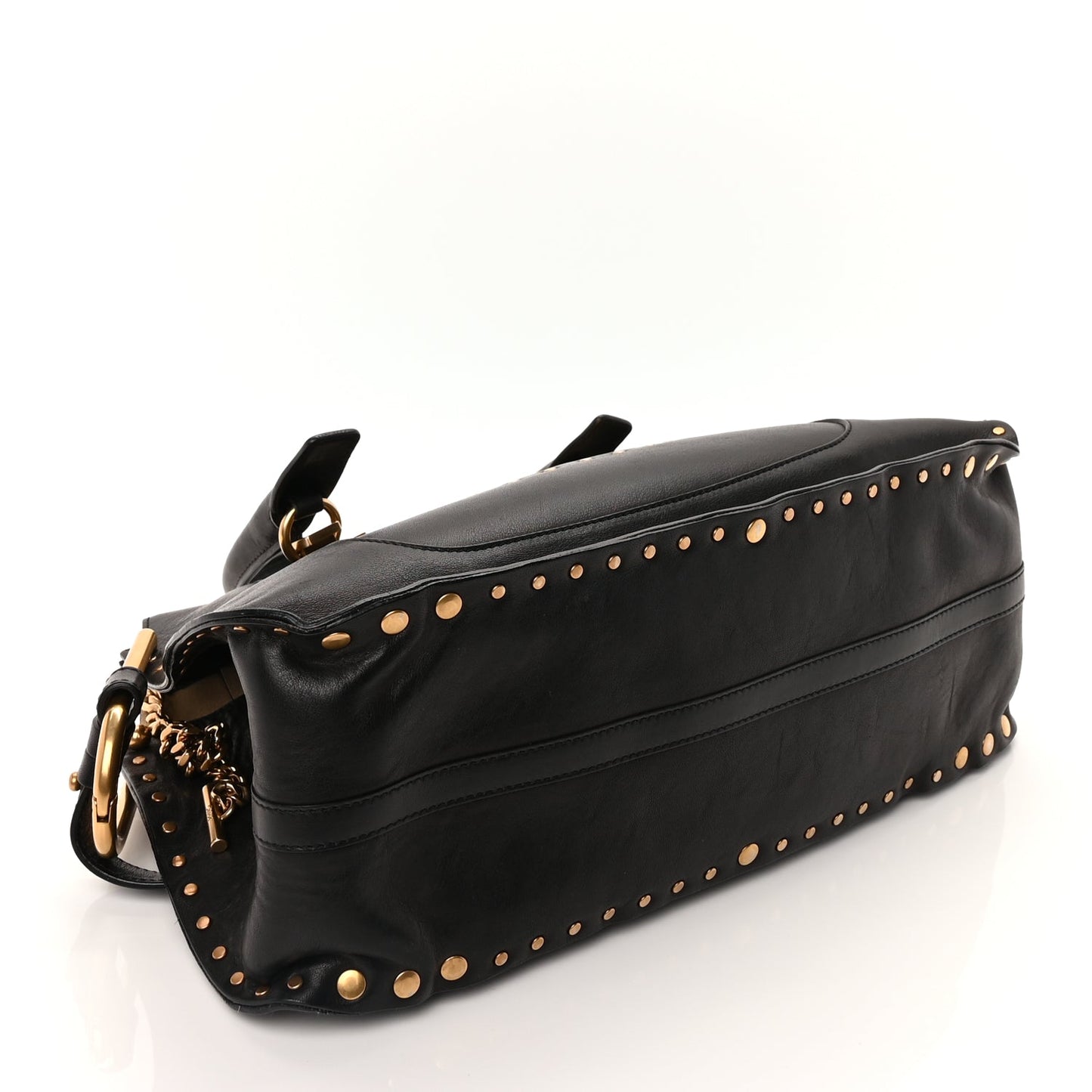 Chloe Calfskin Studded Hayley Double Carry Satchel  Black