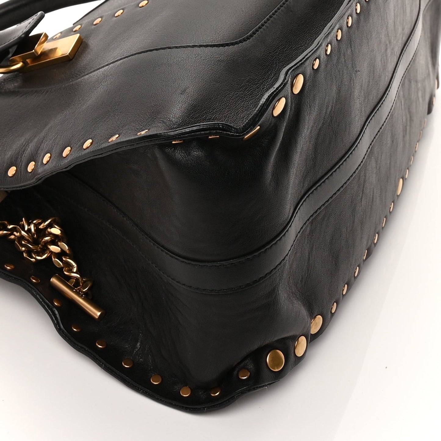 Chloe Calfskin Studded Hayley Double Carry Satchel  Black