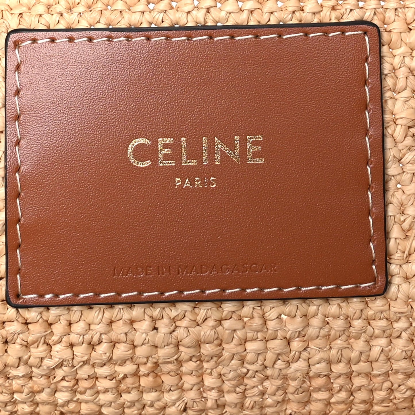 Celine Raffia Calfskin Classic Panier Shopper Cabas Natural Tan