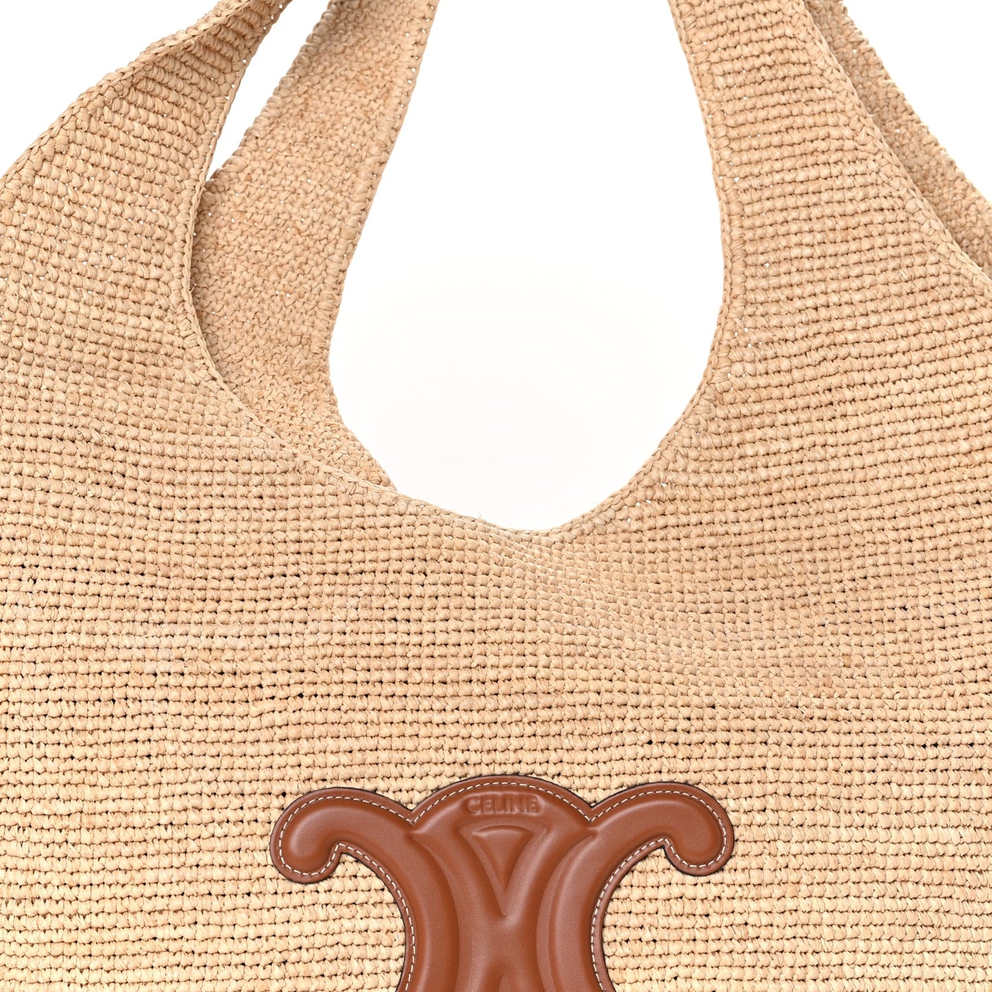 Celine Raffia Calfskin Classic Panier Shopper Cabas Natural Tan