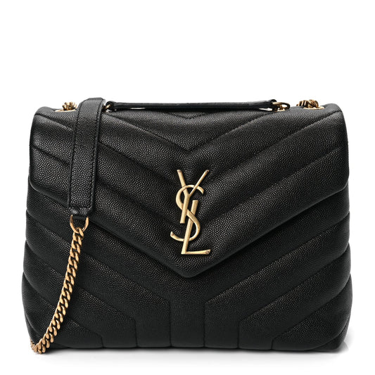 Saint Laurent Grain de Poudre Calfskin Y Quilted Monogram Small Loulou Chain Satchel Black